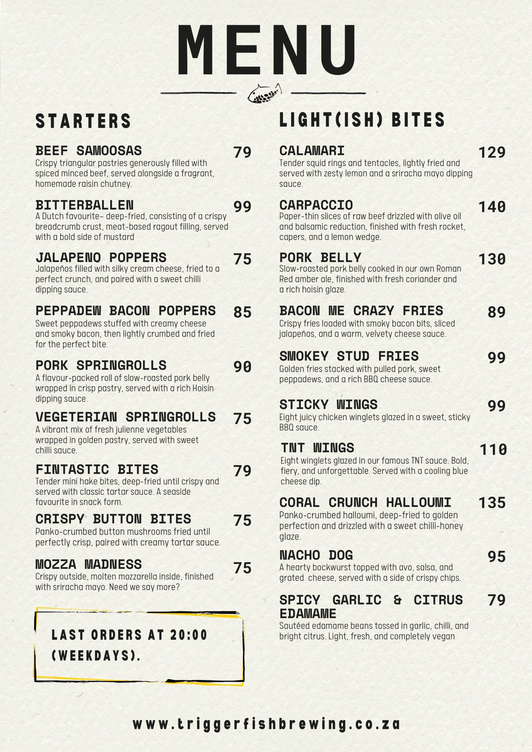 Triggerfish Menu 2026 - Page 1